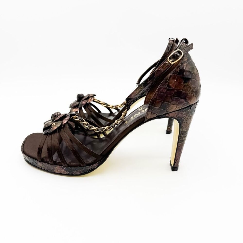 Chanel Cc Camellia Snakeskin Python Platform Chai… - image 6